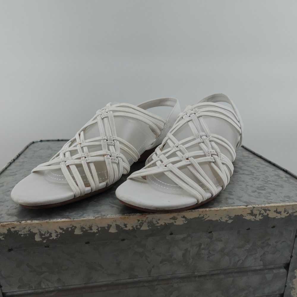 Impo Rainelle White Stretch Cage Slingback Wedge Sandals Womens 8M